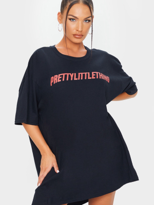 Prettylittlething Black Slogan Text T Shirt Dress