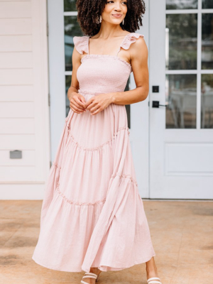 Pleasant Views Powder Pink Smocked Midi Dress