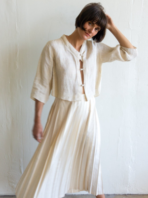 Cream Silk Pleated Skirt