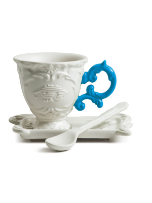 I-coffee Porcelain Coffee Mug Set W/ Light Blue Handle