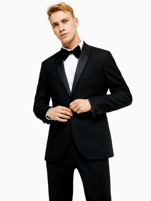 2 Piece Black Skinny Fit Tuxedo Suit With Satin Covered Shawl Lapel