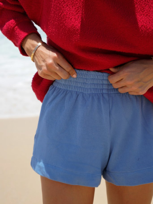 Smock Band Shorts In Baja Blue Organic Cotton