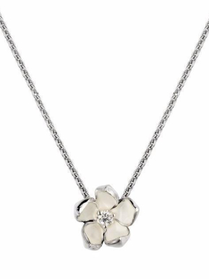 Cherry Blossom Large Flower Pendant - Silver & Diamond