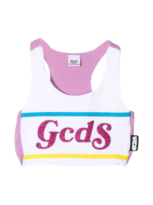 Gcds Kids Glitter Logo Printed Crop Top