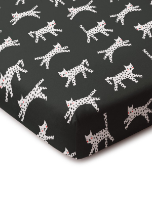 Fitted Crib Sheet - Cats Black