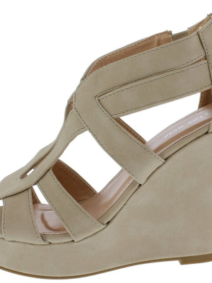 Lindy3 Beige Cut Out Open Toe Platform Wedge