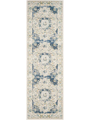 Evoke Medallion Ivory/blue Runner Rug