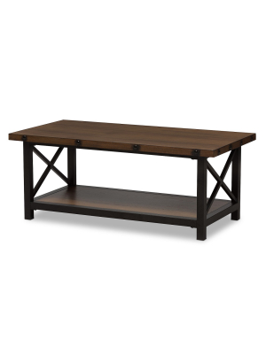 Herzen Rustic Industrial Style Antique Textured Finished Metal Distressed Wood Occasional Cocktail Coffee Table - Brown - Baxton Studio