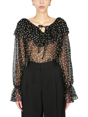 Saint Laurent Polka-dot Ruffled Blouse