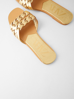 Woven Metallic Slide Sandals
