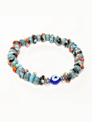 Dell Arte By Jean Claude Krobo Hand Painted Recycled Glass And Czech Glass Beads Mix Bracelet