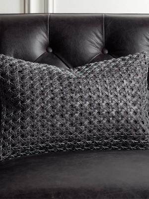 18"x12" Grey Woven Leather Pillow