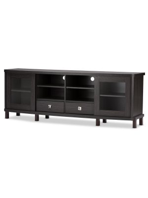 Walda 70" Wood Tv Cabinet With 2 Sliding Doors And 2 Drawers - Dark Brown - Baxton Studio