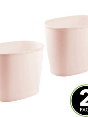 Mdesign Small Plastic Oval Trash Can Garbage Wastebasket, 2 Pack - Light Pink