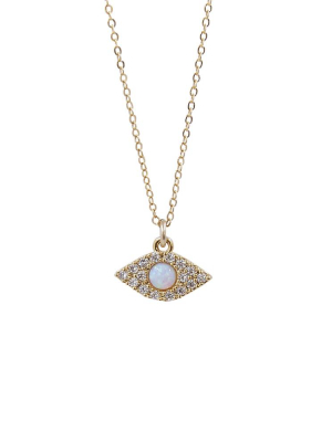 Cz Pave Evil Eye + Opal Pendant Necklace