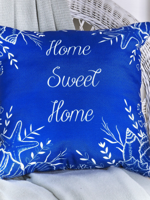 Lakeside Coastal Throw Pillow - "home Sweet Home" With Ocean Starfish Accent Print