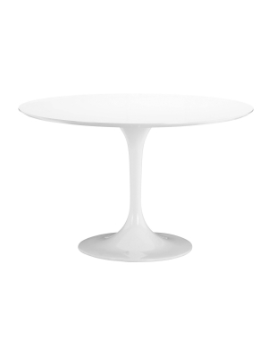 Mid-century 47" Round Bevel Edge And Tulip Base Dining Table - White - Zm Home