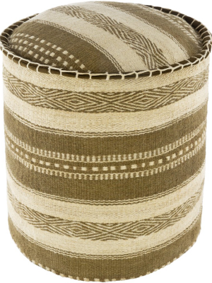 Bindi Hand Woven Pouf In Olive