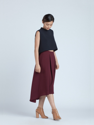 Piece Of Ring Pleated Midi Skirt - Burgundy