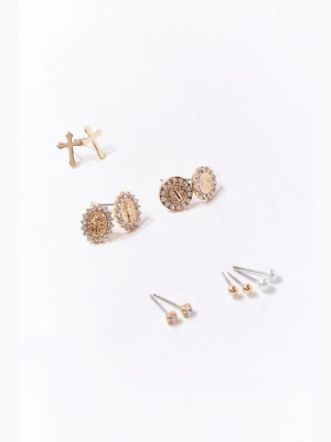 Cross Charm Stud Earring Set