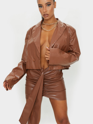 Chocolate Faux Leather Foldover Mini Skirt