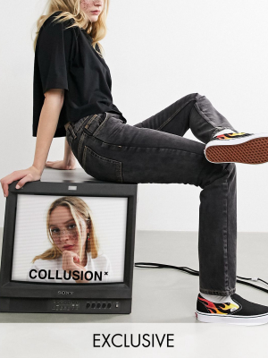 Collusion X000 Unisex '90s Fit Straight Leg Jeans In Washed Black