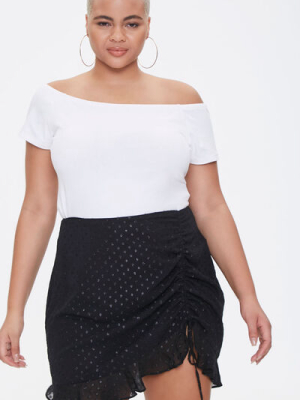 Plus Size Ruched Polka Dot Skirt