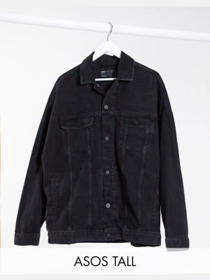 Asos Design Tall Oversized Denim Jacket In Washed Black