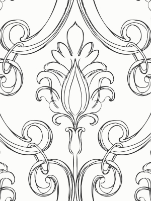 Sketched Damask Peel-and-stick Wallpaper In Ebony By Nextwall