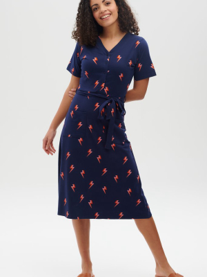 Raphaela Jersey V-neck Dress - Navy, Triple Lightning