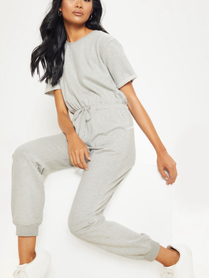 Grey Short Sleeve Sweat Jumpsuit