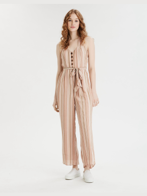 Ae Striped Tie Front Halter Jumpsuit