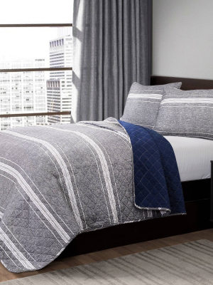 Gray Marlton Stripe Quilt Set - Lush Décor