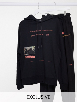 Collusion Unisex Oversized Hoodie With Print In Black