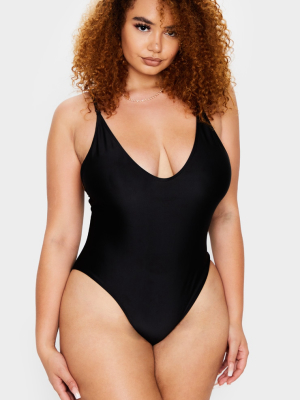 Plus Black Basic Low Scoop Swimsuit