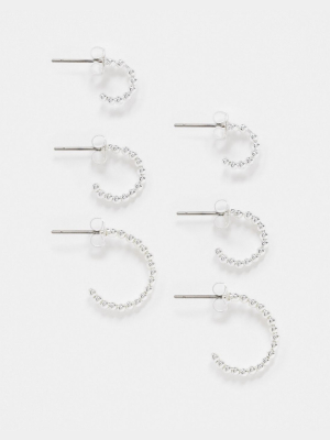 Pieces 18k Plated 3 Pack Of Beaded Hoops In Sterling Silver