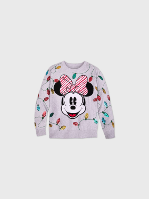 Women's Disney Minnie Mouse Holiday Cheer Sweater - Gray - Disney Store