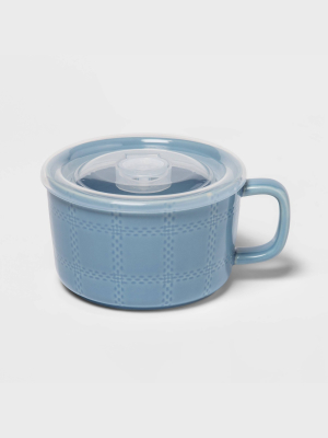 17.6oz Stoneware Plaid Soup Mug Blue - Threshold™