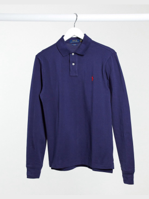 Polo Ralph Lauren Slim Fit Long Sleeve Polo In Navy With Player Logo