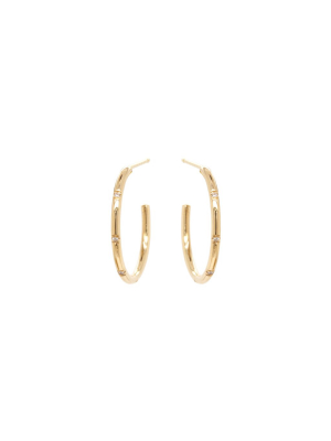 14k Medium Hoops With 4 Bead Set Diamonds