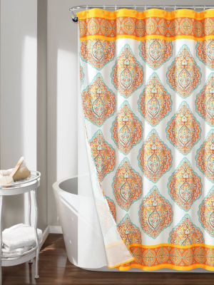 14pc Harley Shower Curtain With Peva Lining And Rings Set Orange - Lush Décor