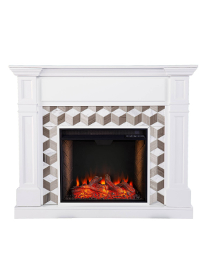 Budedar Alexa Smart Fireplace With Marble Surround White - Aiden Lane