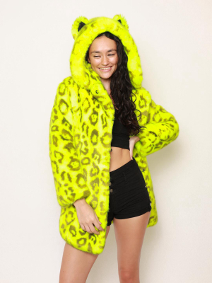 Neon Yellow Leopard Luxe Classic Faux Fur Coat | Women's