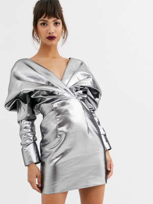 Asos Edition Extreme Shoulder Metallic Cocktail Dress