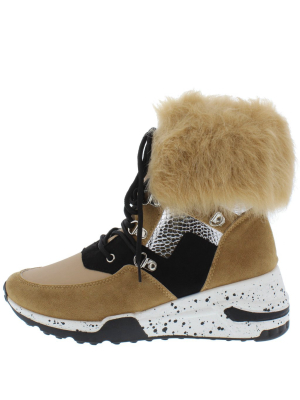 Alora Blush Faux Fur Cuff Lace Up Sneaker Boot