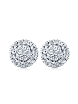 Pompeii3 1ct Pave Fire Diamond Studs 14k White Gold