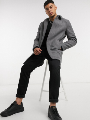 Asos Design Wool Mix Overcoat In Gray