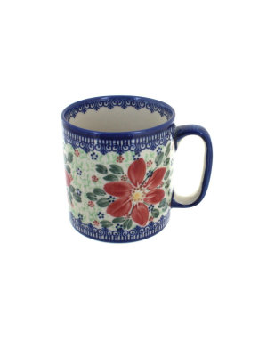 Blue Rose Polish Pottery Poinsettia Coffee Mug