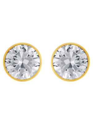 Women's Bezeled Set Cubic Zirconia Stud Gold Plated Stainless Steel Earrings (8mm) - Gold/clear