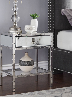 Ansley Mirrored Nailhead Stainless Steel End Table Chrome - Inspire Q